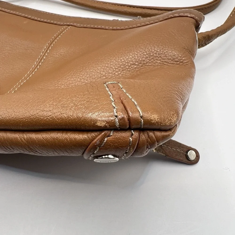 Tignaello Leather Zippered Crossbody Bag‎ Brown Small